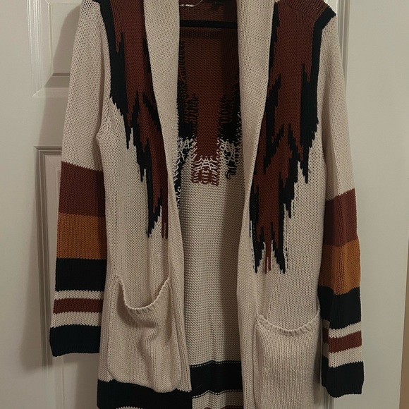 Shyanne Sweaters - Shyanne Cream and Brown Patterned Cardigan